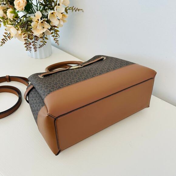 Michael Kors Purse & Wallet Reed Large Logo Belted Satchel Brown MK - Picture 5 of 11